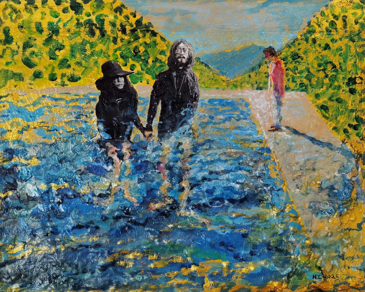 Blue Pool, Acrylic with stencil technique, 16 x 20, 蓝池子 模板丙烯 16x20英寸